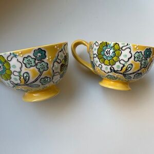 Anthropologie Elka Ayala Yellow Floral Twisted Handle footed Mug